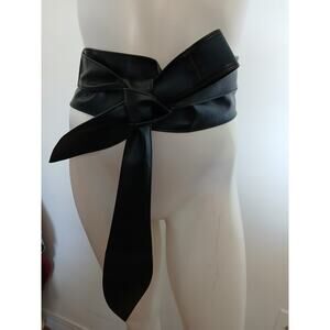 Solid Black Faux Leather Ladies Wide Wrap Belt One Size 96" Long Leatherette